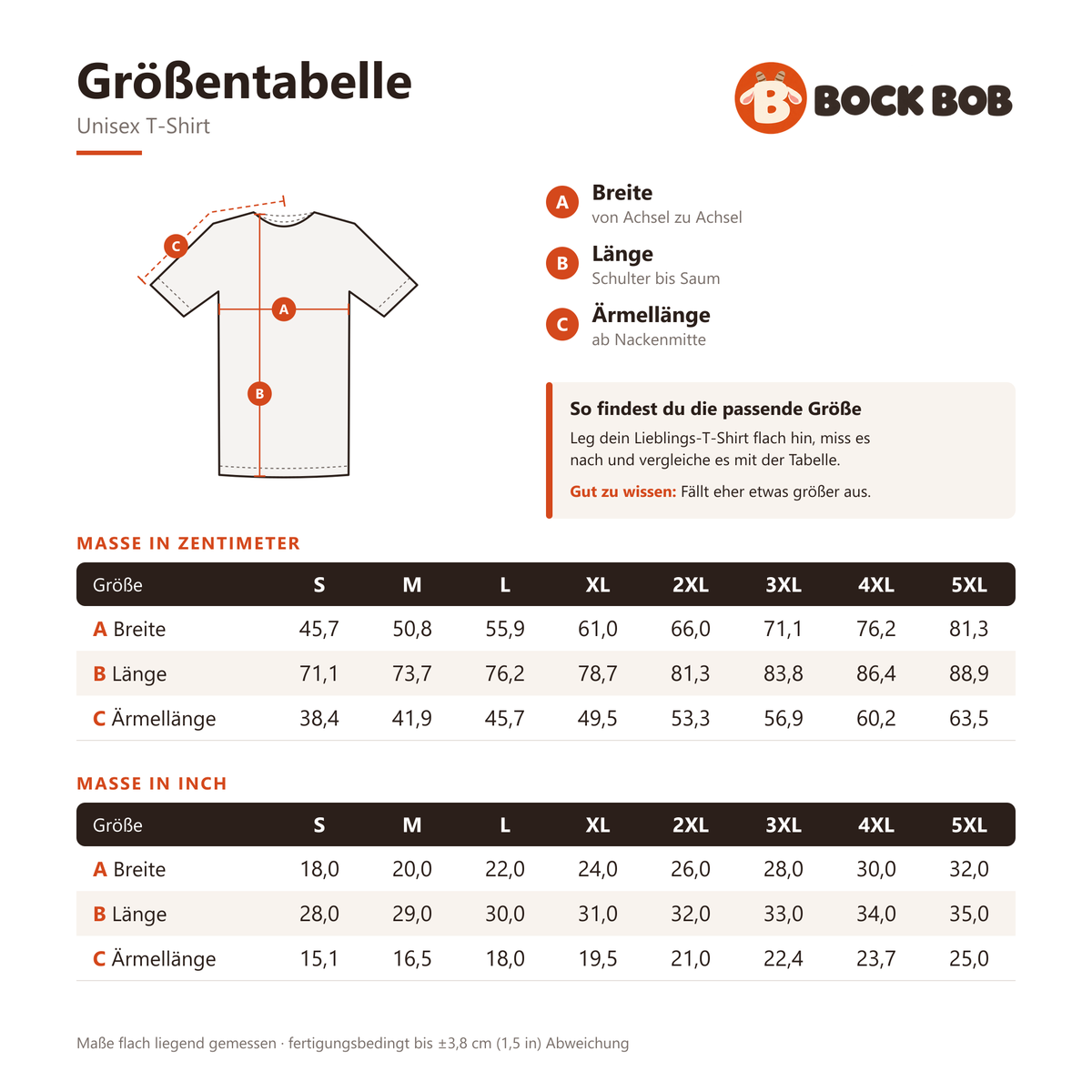 Betet für mich, ich bin nachtragend – Größentabelle